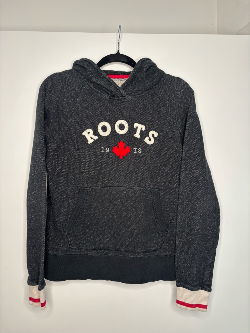 Roots Charcoal Crewneck Hoodie with Red Maple